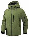 GEMYSE Chaqueta de Esquí Hombre Impermeable Invierno con Capucha Ajustable Abrigo de Montaña Cálido y Antiviento para Snowboard(Verde Militar,M)