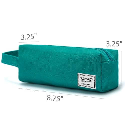 Image of SPACEMATE Pencil Case Pouch Box Bag School Supplies Girls Boys Kids, Cute Preppy Stuff Large Big Capacity Aesthetic Canvas Pen Organizer, Back to College Stationary, Teal, Simple Style, 1200ml