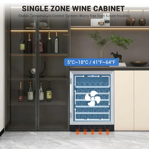 Image of 24'' Wine fridge - 46 Bottle Capacity wine cooler refrigerator, Stable Temperature Control, Digital Control Panel, Stainless Steel & Tempered Glass, Safety Lock,Lockable Wine Cellar for Home, Bar
