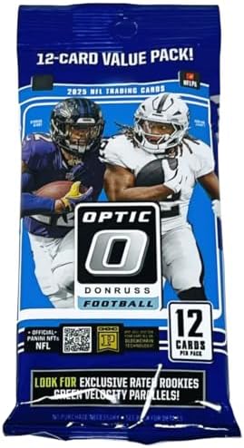 2025 Donruss Optic Football Cello/Fat Pack with 12 Total Trading Cards + Toploader and StreetCards Magnet! Look for Downtowns! image 5