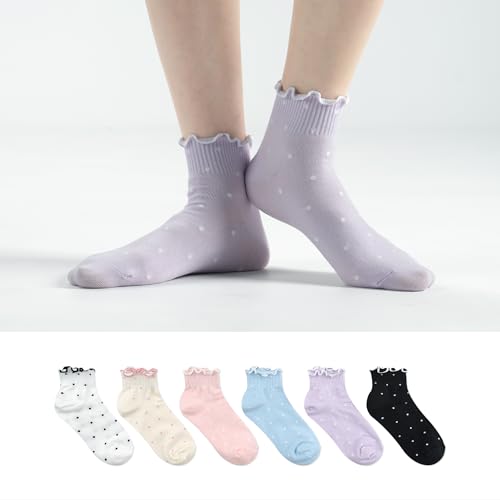 Image of Womens Cotton Crew & Ankle Socks, Cute Floral Ruffle Colorful Tube Size 6-9