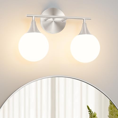 Modern Brushed Nickel Bathroom Vanity Light - Energy Efficient G9 Base Bathroom Lighting Fixtures Over Mirror, Anti-Glare 14.2 Inch Soft Illumination for Makeup & Shaving, Stylish and Affordable