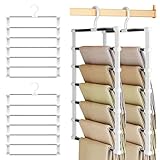 2 Stück Hosenbügel Platzsparend, 6-Lagiger Faltbarer Hosenständer aus Edelstahl, Kleiderbügel Hosen, Schrank Organizer für Aufhängen Von Hosen, Krawatten, Handtücher, Schals, Jeans