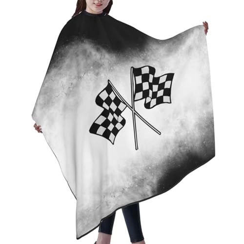 Capa para corte de cabello con diseño de bandera a cuadros 140x168 cm miniatura 6