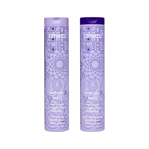 Amika bust your brass cool blonde strength repair shampoo + conditioner, 275ml