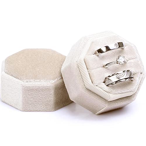 WantGor Velvet Ring Box, 3 Slots Jewelry Ring Gift Box Vintage Ring