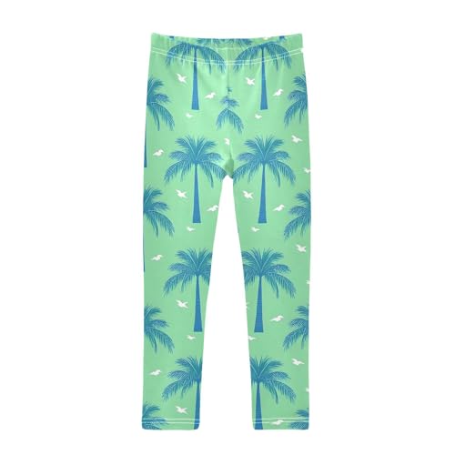 ALAZA Girls' Leggings Children's Yoga Pants Skinny Printed Dance Green Palm Tree Comfortable 4T
