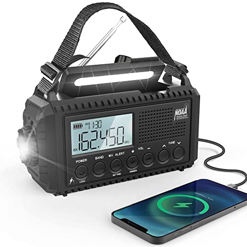 5000mAh Portable Emergency Weather Radio with Solar Hand Crank Rechargeable,7 NOAA Stations &...