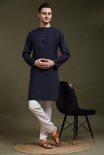 Image of SKAVIJ Men's Pure Cotton Solid Kurta Pajama Set Round Neck Casual Yoga Dress