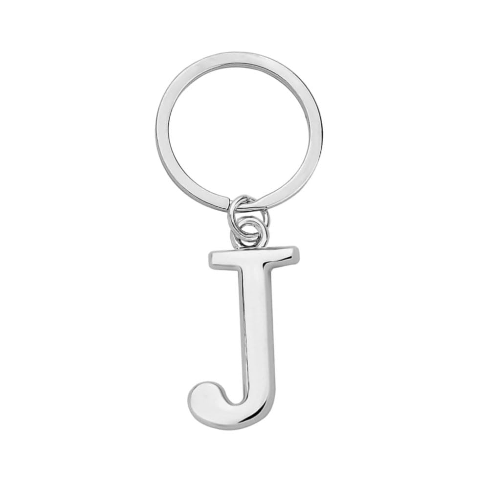 Rohans Unisex J Silver Keyring Letter - Initial Alphabet Key Ring Charm Silver And Gold (Silver, J)