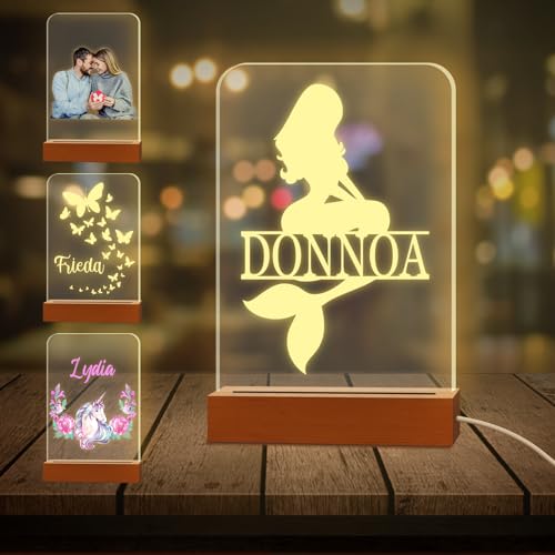 Image of Aolun Personalized Night Light with Name Custom Acrylic Led Night Lamp with Base for Kid Boy Girl Room Decor