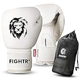 FIGHTR® Profi Boxhandschuhe aus echtem Leder | Männer und Frauen | für Boxen, MMA, Muay Thai, Kickboxen & Kampfsport 10 12 14 16 oz | inkl. Tragetasche (Off White, 16 oz)