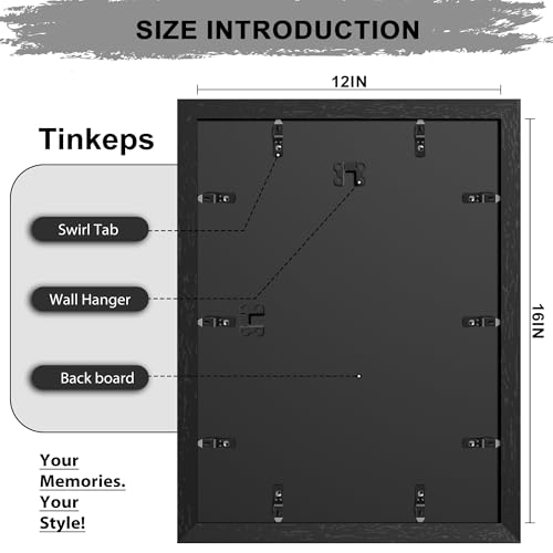Image of 12x16 Frame Black, Thick Poster Frames 12 x 16 for Picture Gallery, Horizontal or Vertical Wall Decoration