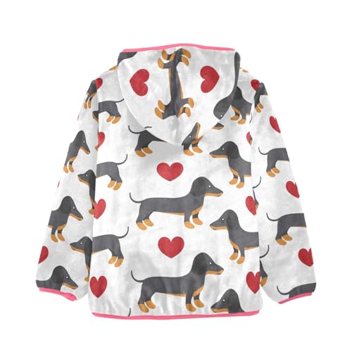 OTVEE Doodle Dachshund Valentine Heart Kids Hoodie Jacket Fall Spring Full Zip Warm Outwear Coat2