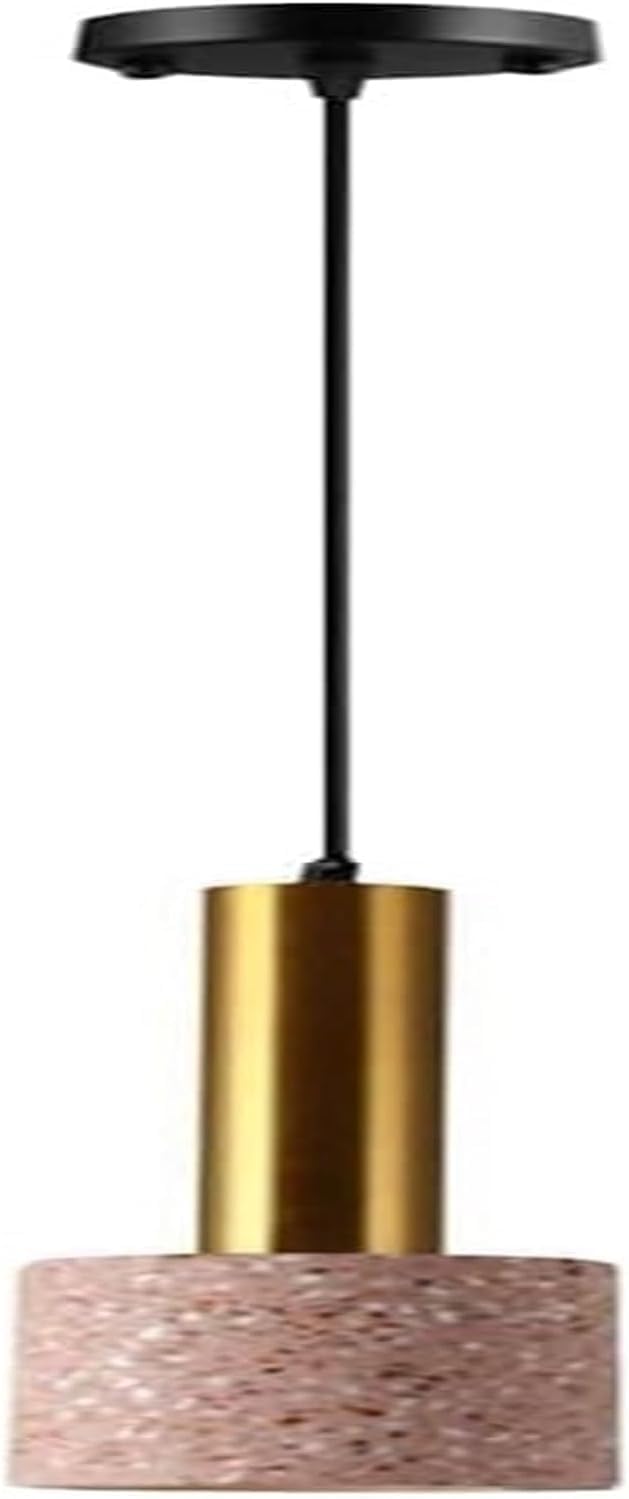 ASerZenith Cylindrical Copper Ceiling Hanging Lamp Cement Pendant Light Black Concrete Industrial Chandelier Lighting,Pink