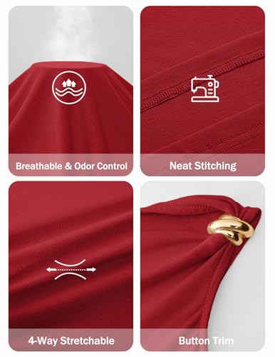MEROKEETY Women's Summer One Shoulder Cocktail Dresses 2026 Wedding Guest Formal Elegant Party Midi Dress, Red, XL — view 6