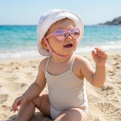 2pcs Baby Girl Polarized Sunglasses with Strap, Toddler Sunglasses for Infant Age 0-24 Months, Kids Travel Essentials (Pink+White) — view 6
