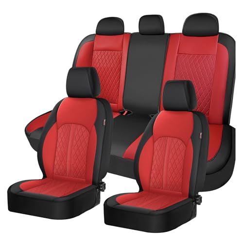 Image of Coverado Universal Leather Seat Covers Full Set for 5 Seats - Waterproof, Durable All-Weather Protector for SUV, Pickup Truck, Sedan （Red）