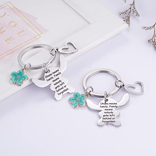 Ralukiia Ohana Means Family Keychain Set For 2, Stitch Keyring Jewelery Gifts For Boys Girls, Green Flower #TOP3