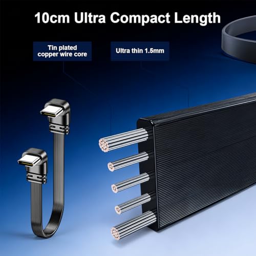 Image of Verilux Right-Angle C Type Charger Cable 10CM, PD 66W Type C Cable Fast Charging & 10Gbps Data Transfer, PVC Short USB C for iPhone 17 /16 /15, Galaxy S26 /S25 /S24, iPad, Laptop