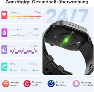 Smartwatch Herren Damen, 1,91" HD-Kurvdisplay Smart Watch mit Bluetooth Anrufen, 100+Sportmodi Fitnessuhr mit Herzfrequenz/Schlafmonitor/Schrittzähler, IP67 Wasserdicht Sportuhr für Android iOS
