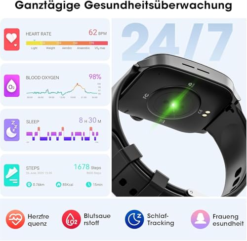 Smartwatch Herren Damen, 1,91 HD-Kurvdisplay Smart Watch mit Bluetooth Anrufen, 100+Sportmodi Fitnessuhr mit Herzfrequenz/Schlafmonitor/Schrittzähler, IP67 Wasserdicht Sportuhr für Android iOS