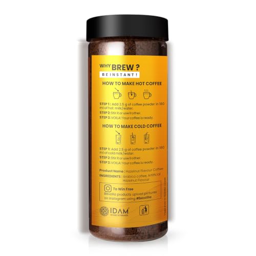 Image of Bevzilla Hazelnut Flavoured Instant Coffee Powder Jar - 400GM (200gx2) |Make 100 Cups|Arabica Beans|Best for Espresso, Latte & Cappucino|Hot & Cold Brew Ready