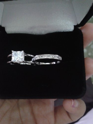 Size 4.5 - Solid 925 Sterling Silver Bridal Set Princess Cut Solitaire Engagement Ring with Matching Channel Set Wedding Band CZ Cubic Zirconia 2.0ct. with Elegant Velvet Ring Box