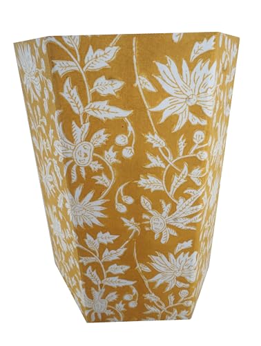 Image of Floral Hand Block Printed 3.3 Gallon Decorative Waste Basket - Eco-Friendly Cardboard Trash Can, Plastic-Free & Sustainable, Perfect for Christmas and Housewarming Gifts (1, Brown White FLOWAR)
