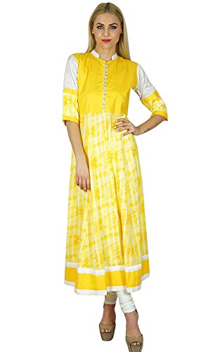 Bimba Women Yellow Kurta Anarkali Kurti Cotton Blouse Indian Ethnic Dress #TOP26