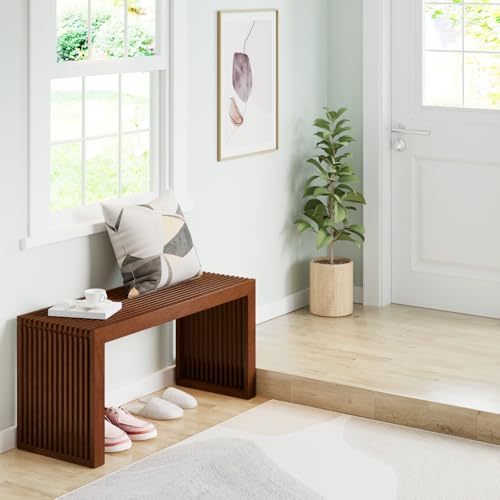 Image of APRTAT Bamboo Dining Bench 35-Inch Indoor Wood Shoe Rack Bench for Entryway | Easy Assemble, Sturdy & Durable,Slatted Design,Versatile Everyday Seating,Living Room Hallway Bedroom Bathroom