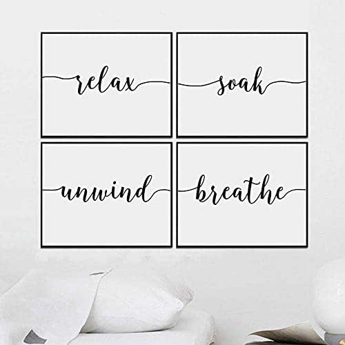 Set of 4 Prints, Relax Soak Unwind Breathe Wall Art