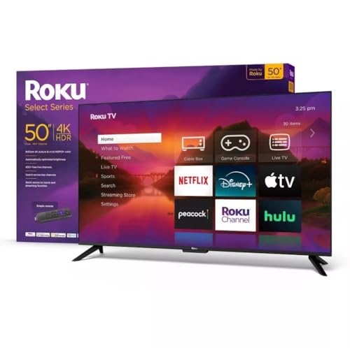 Roku 50' Select Series 4K HDR Smart TV TV Remote, 60Hz, HLG, HDR10+, Google Assistant & Amazon Alexa...