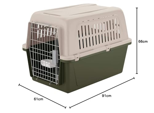 Ferplast Transportín para Perros Grandes Atlas 60 Classic, con comedero Incluido, Puerta de Acero plastificado, Cierre de Seguridad, Rejillas de ventilación, 61 x 91 x h 66,5 cm Verde