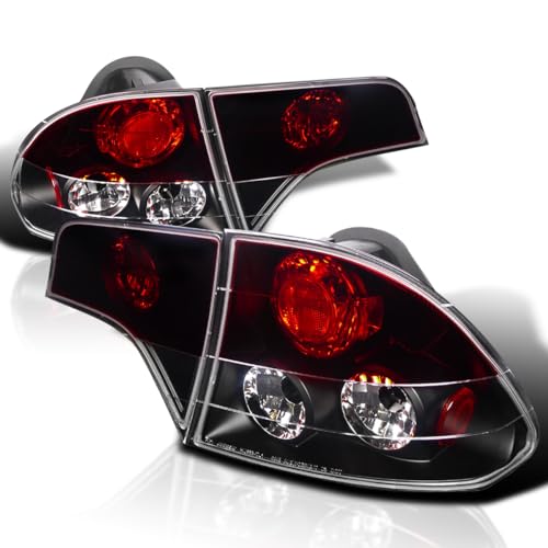 SPEC-D TUNING Black Housing Clear Lens Tail Lights Compatible with 2006-2011 Honda Civic Sedan 4 Door, Left + Right Pair Assembly