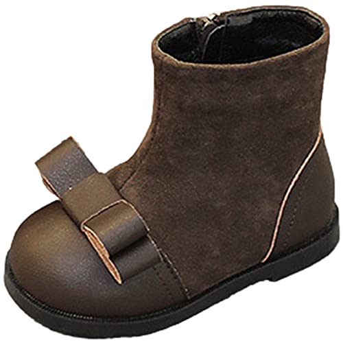 rismart Toddler Girl Ankle Boot Round Toe Little Kid Tie Bow Suede Bootie