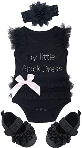 Image of COSLAND Infant Baby Girls' Lace Tutu Little Dress Bodysuit, Black, 0-3 Months