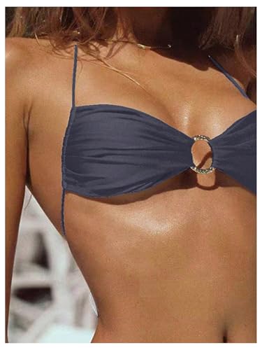 Image of SOLY HUX Bathing Suit for Women Halter Ring Linked Tie Side Bikini Sets Two Piece Swimsuit