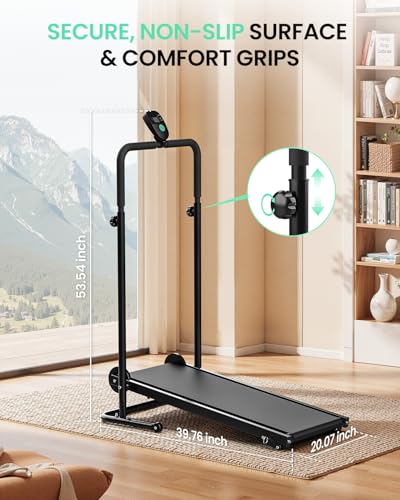 Image of AKLUER Non-Electric Treadmill with Dual Flywheel - Fixed Incline, Soft Foam Grips, Non-Slip Belt, LCD Monitor, Compact Foldable for Home /Gym Use