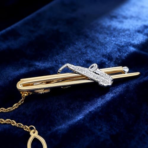 Image of Tie Pin for Men Formal, Saxophone Tie Clip with Fit, Golden Tie Accessory for Business Attire and Wedding Events,Music Tie Clip