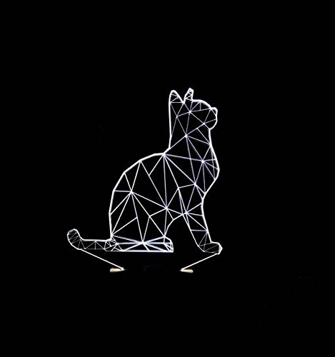 GARY&GHOST 3D Ilusión Óptica LED de la Decoración Creativa Iluminación 0.5W USB para Dormitorio/Cofetería/Bar, Gato, Blanco Frío