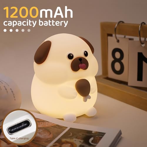 Image of S NMT Cute Dog Silicone Night Light 7 Colors Changeable 3 Brightness Rechargeable Timing Sleeping Lamp Kawaii Cordless Night Lights for Kids Room Decor