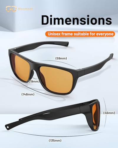 Bloomoak オレンジブルーライトグラス、99%フィルターレンズスリープ、デュアルARアンチグレアUV400、ヘッドセットに優しいストレートテンプル/XL