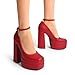 DREAM PAIRS Women's Platform High Heels Closed Toe Chunky Block Pumps Square Toe Ankle Strap Dress Fashion Party Y2K Shoes,Size 6.5,Red-Pu,SDPU2471W