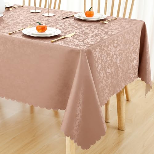 Image of Smiry Square Table Cloth, Waterproof Heavy Duty Vinyl Tablecloths, Wipeable Washable Table Cover for Kitchen and Dining Room (Tan, 54 inch X 54 inch)
