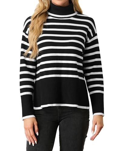 IWOLLENCE - suéteres de cuello alto para mujer, de punto acanalado, con cuello redondo, tops de polo de punto para mujer, con aberturas, L