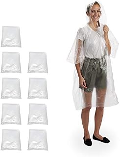 Relaxdays Disposable Rain Poncho, Set of 10, Disposable Rain Cape with Hood, Adults, Emergency Poncho for Men and Women, Choice of Colours