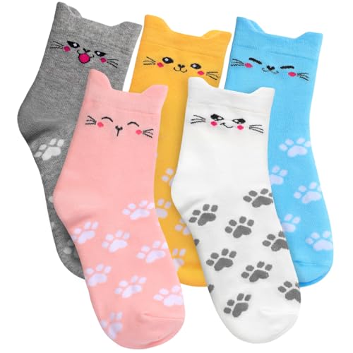 Premillow 5 Pack Women's Cat Socks, Cute Cotton Animal Socks, Fun Socks for Women, Novelty Gifts for Women Animal Lovers