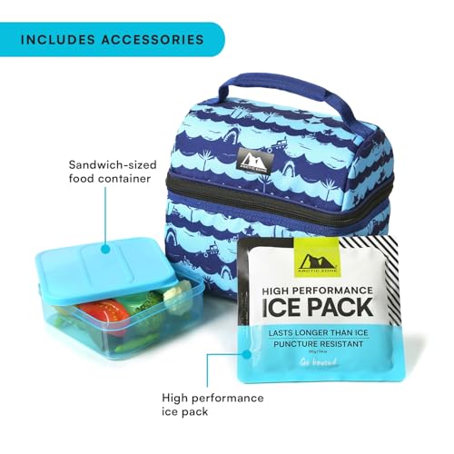 Image of Arctic Zone Kids Lunch Box Combo with Gel Ice Pack and Sandwich Container, 2 Compartment Insulated Bucket for Travel Lunch, Deep Shark