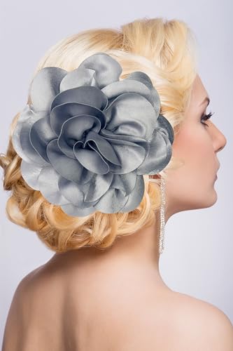 Image of Dainty Fabric Rose & Camellia Flower Oversized Brooch Pins & Hair Clip - Large Lapel Pin, 4.3in /7.5in